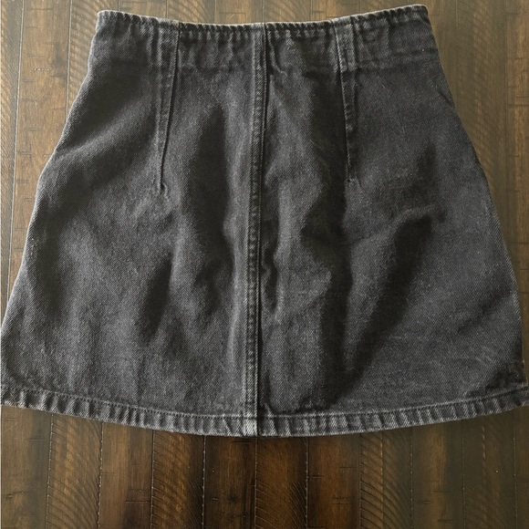 Topshop Moto Black Denim Embroidered Floral Flowers Button Down Mini Skirt - Picture 3 of 4